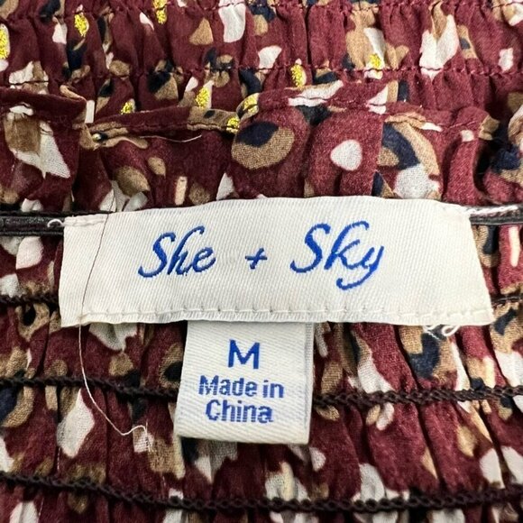 She + Sky Off Shoulder Crop Blouse Womens M Multicolor Long Flare Sleeve Smocked - Picture 10 of 10